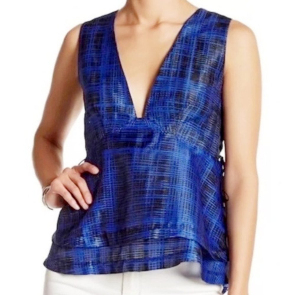 Kendall & Kylie women's XS tie lace peplum deep v-neck satin tank top blouse